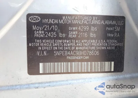 2011 Hyundai Sonata Gls из США, поврежденный, VIN 5NPEB4AC9BH078606